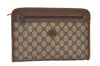 Authentic GUCCI Vintage Clutch Hand Bag Purse GG PVC Leather Brown 0111K