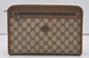 Authentic GUCCI Vintage Clutch Hand Bag Purse GG PVC Leather Brown 0111K