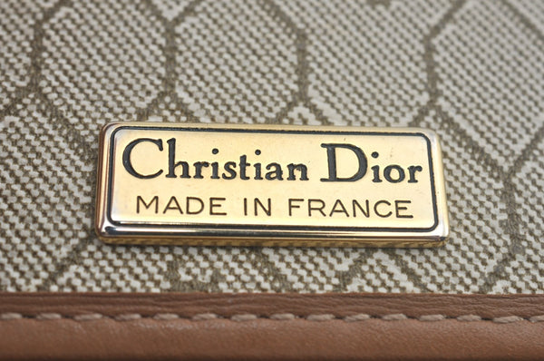 Authentic Christian Dior Honeycomb Shoulder Cross Bag PVC Leather Beige 0114K