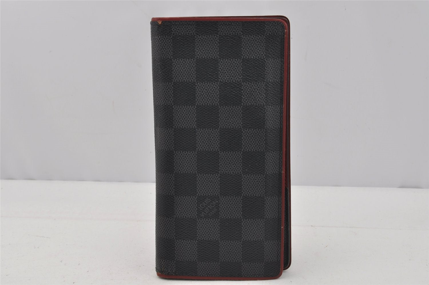 Auth Louis Vuitton Damier Graphite Portefeuille Brazza Wallet N63254 Red 0115J