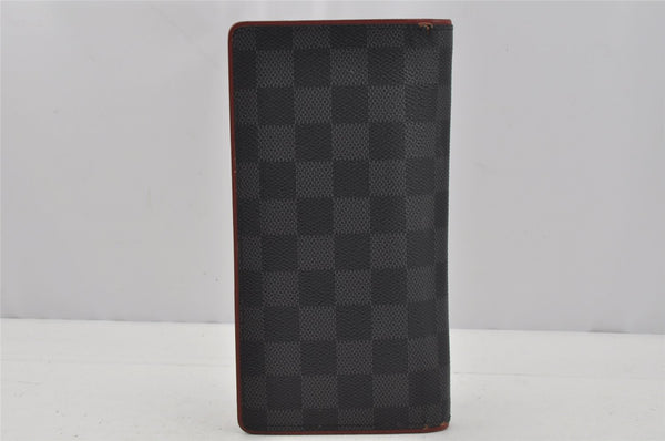 Auth Louis Vuitton Damier Graphite Portefeuille Brazza Wallet N63254 Red 0115J