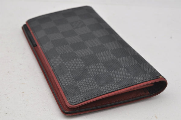 Auth Louis Vuitton Damier Graphite Portefeuille Brazza Wallet N63254 Red 0115J