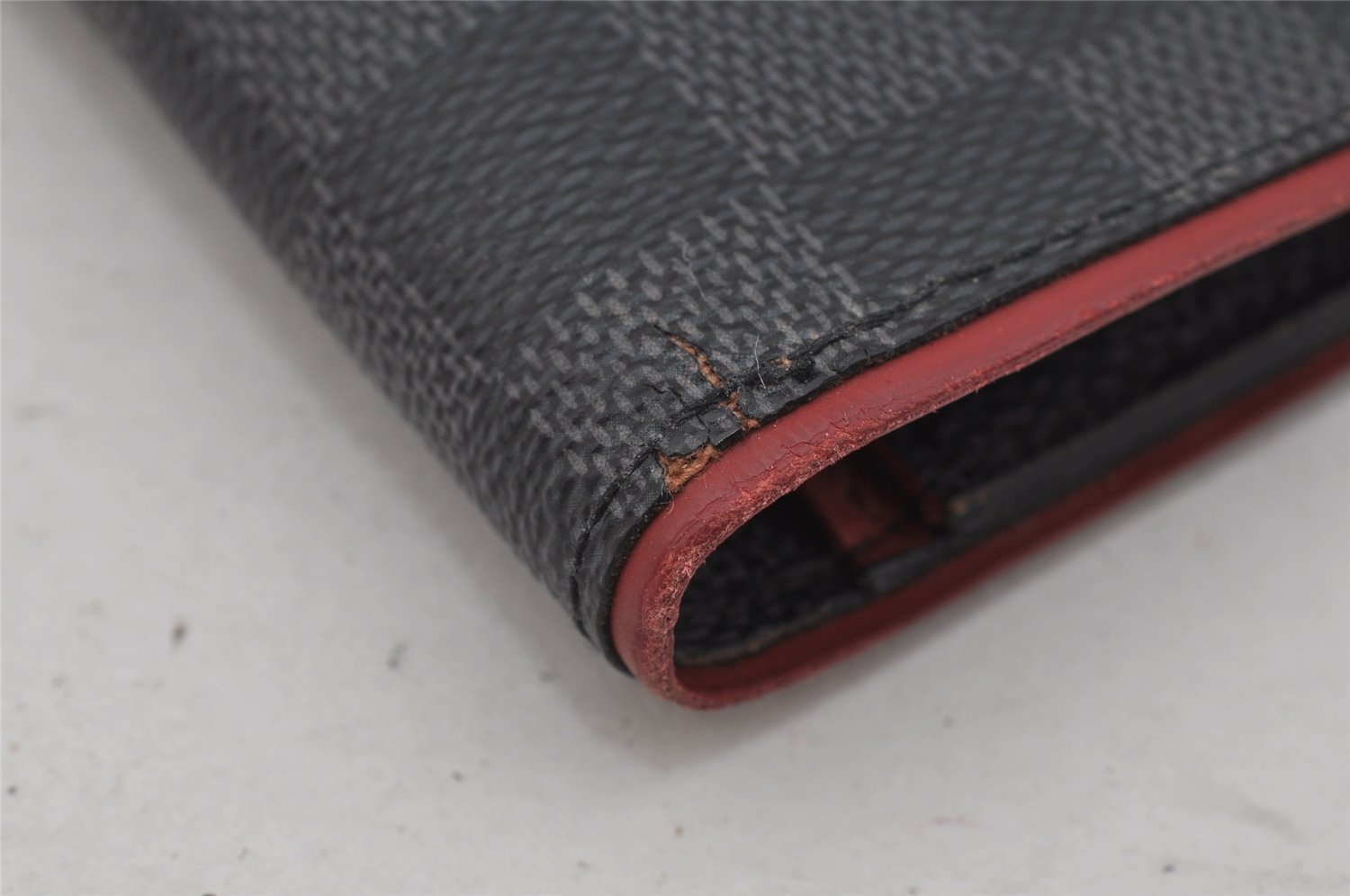 Auth Louis Vuitton Damier Graphite Portefeuille Brazza Wallet N63254 Red 0115J