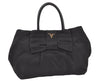 Authentic PRADA Tessuto Fiocco Ribbon Nylon Leather Hand Tote Bag Black 0119K