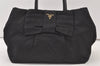 Authentic PRADA Tessuto Fiocco Ribbon Nylon Leather Hand Tote Bag Black 0119K