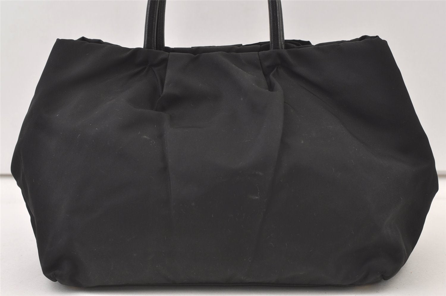 Authentic PRADA Tessuto Fiocco Ribbon Nylon Leather Hand Tote Bag Black 0119K