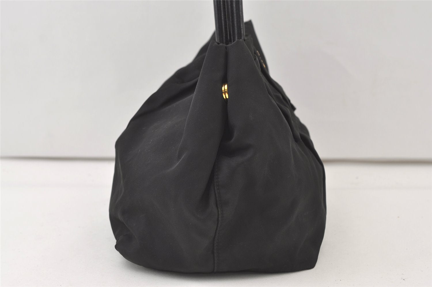 Authentic PRADA Tessuto Fiocco Ribbon Nylon Leather Hand Tote Bag Black 0119K