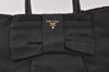 Authentic PRADA Tessuto Fiocco Ribbon Nylon Leather Hand Tote Bag Black 0119K