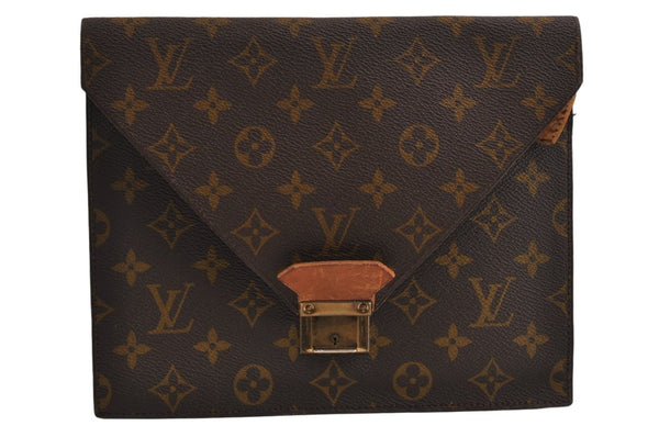 Auth Louis Vuitton Monogram Poche Plate Clutch Document Case Old Model LV 0121K