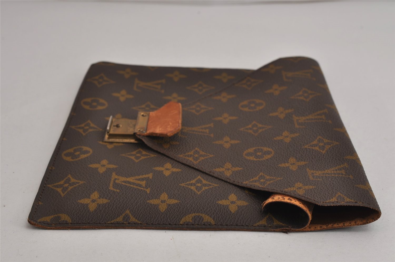 Auth Louis Vuitton Monogram Poche Plate Clutch Document Case Old Model LV 0121K