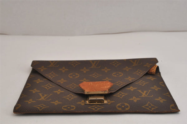 Auth Louis Vuitton Monogram Poche Plate Clutch Document Case Old Model LV 0121K