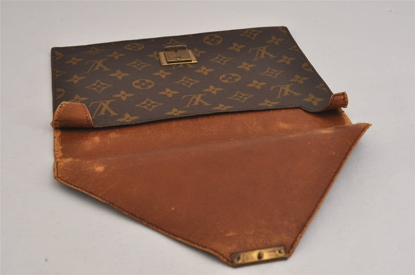 Auth Louis Vuitton Monogram Poche Plate Clutch Document Case Old Model LV 0121K