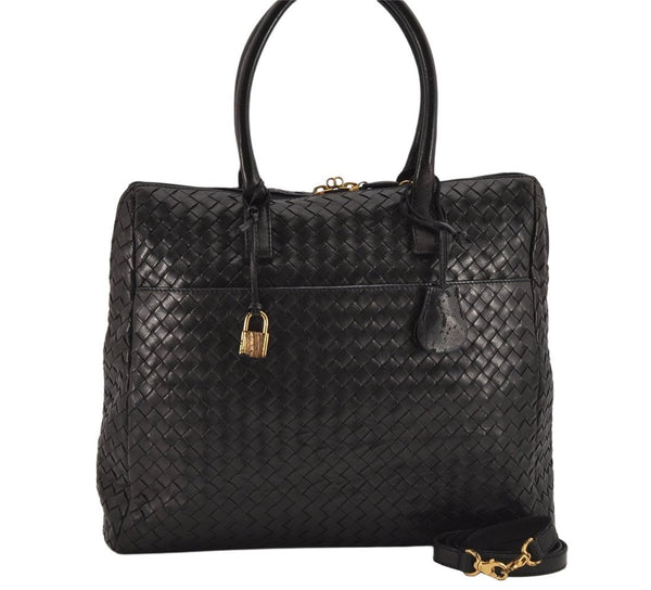 Authentic BOTTEGA VENETA Intrecciato Leather 2Way Tote Bag Black Junk 0125K