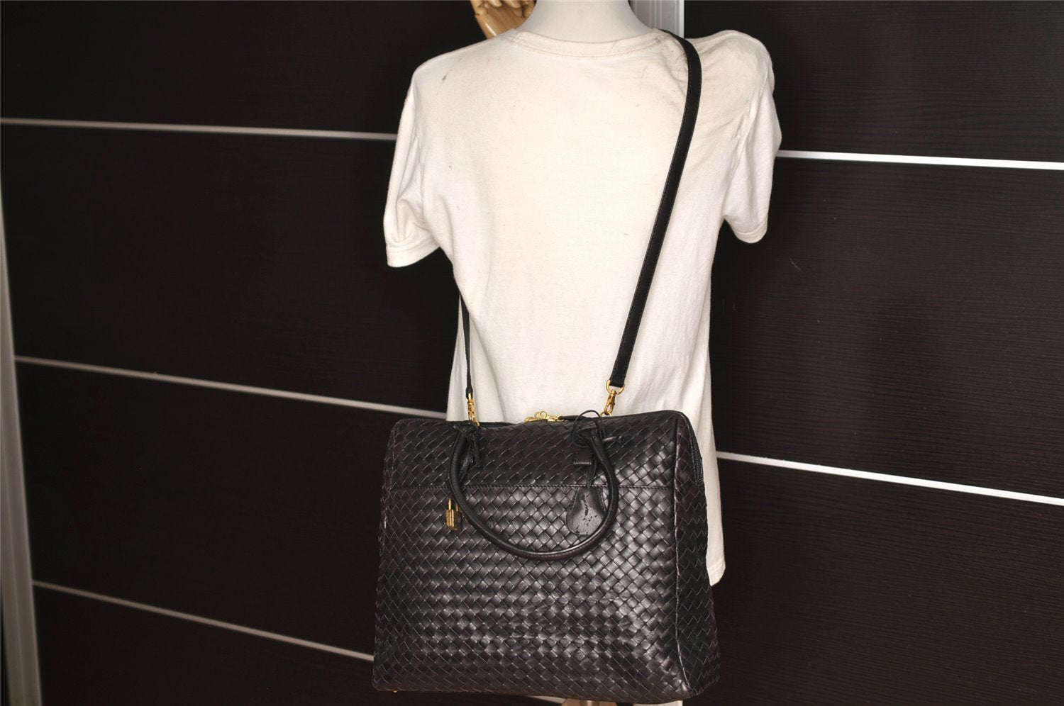 Authentic BOTTEGA VENETA Intrecciato Leather 2Way Tote Bag Black Junk 0125K