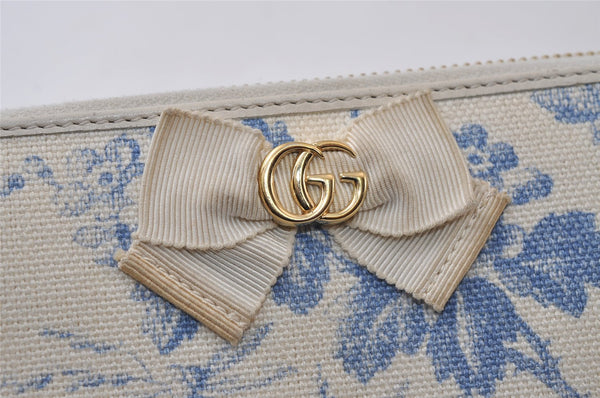 Auth GUCCI GG Marmont Herbarium Long Wallet Canvas Leather 435819 White 0129J