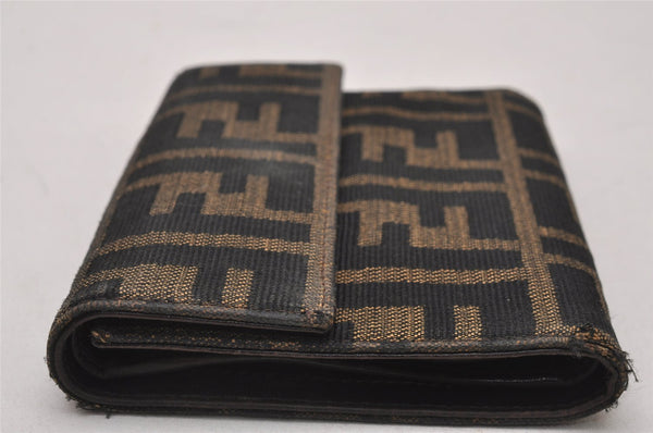 Authentic FENDI Vintage Zucca Trifold Wallet Purse Canvas Leather Brown 0131J