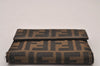 Authentic FENDI Vintage Zucca Trifold Wallet Purse Canvas Leather Brown 0131J