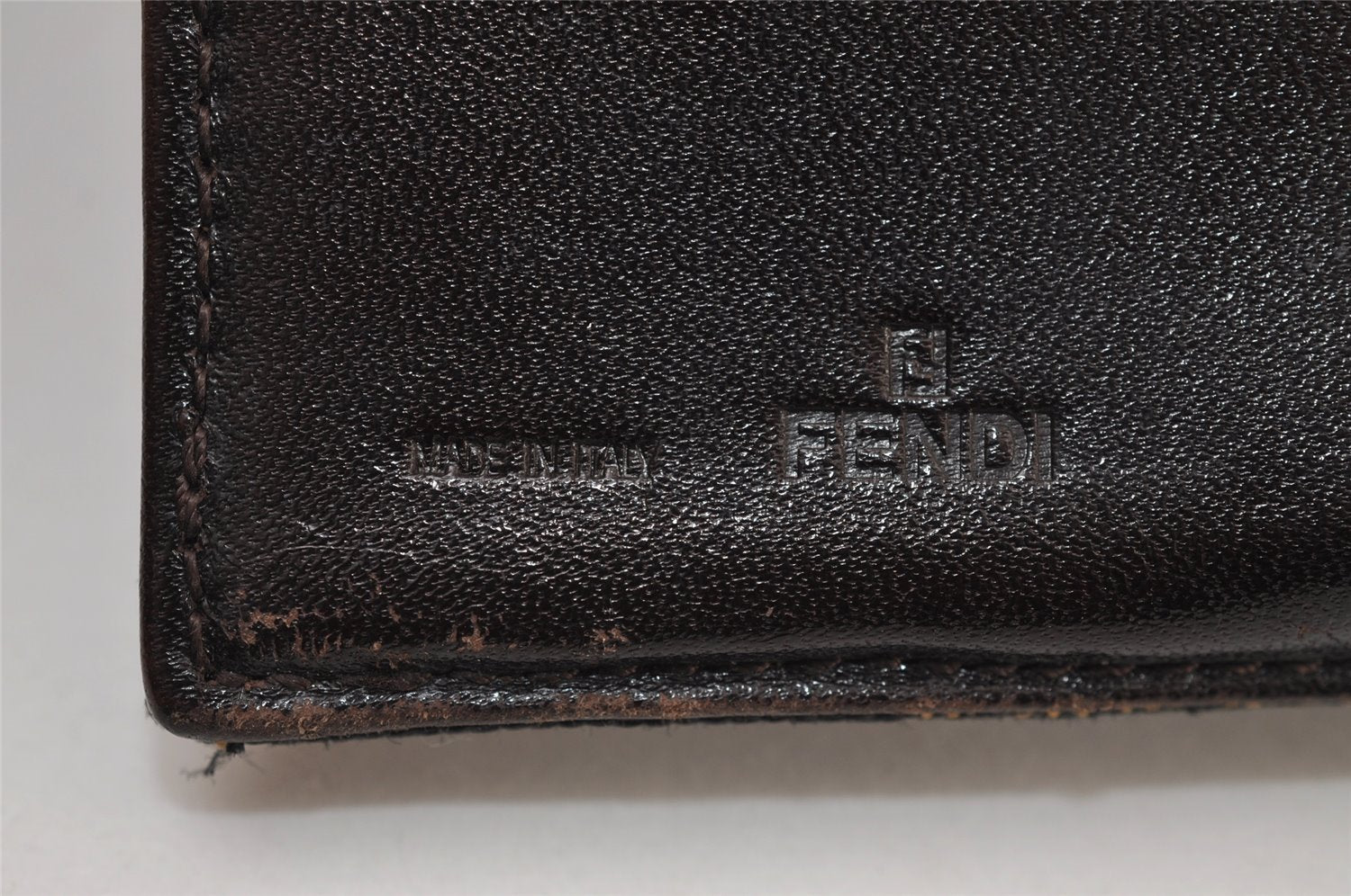 Authentic FENDI Vintage Zucca Trifold Wallet Purse Canvas Leather Brown 0131J