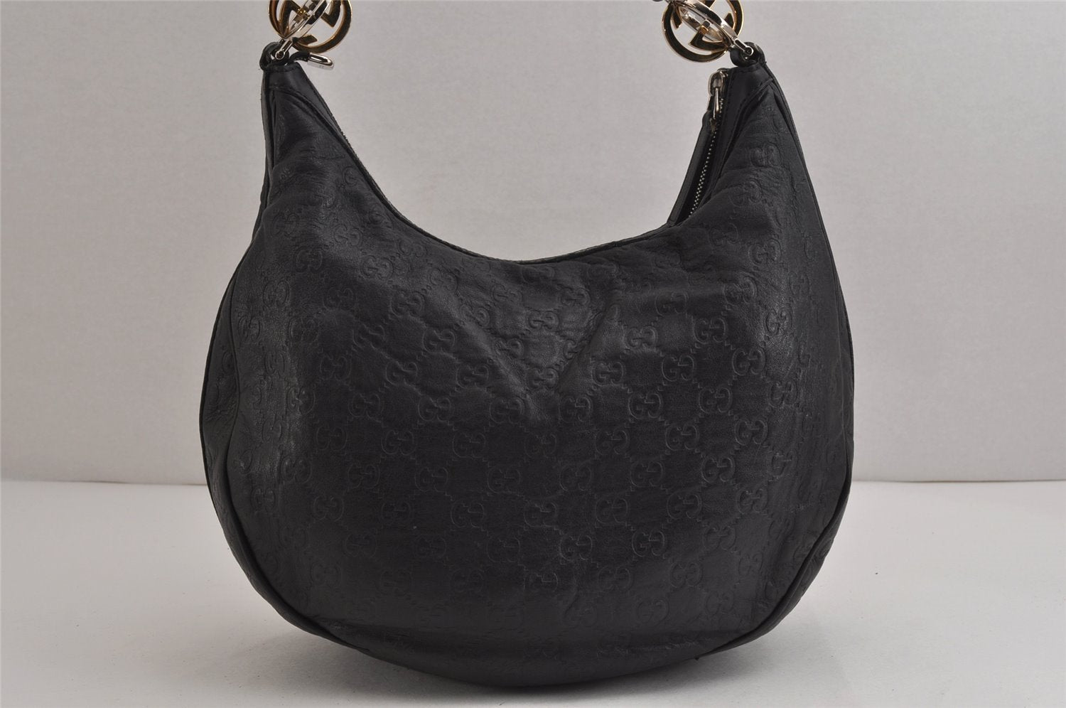 Authentic GUCCI Twins Guccissima Shoulder Hand Bag GG Leather 232962 Black 0131K