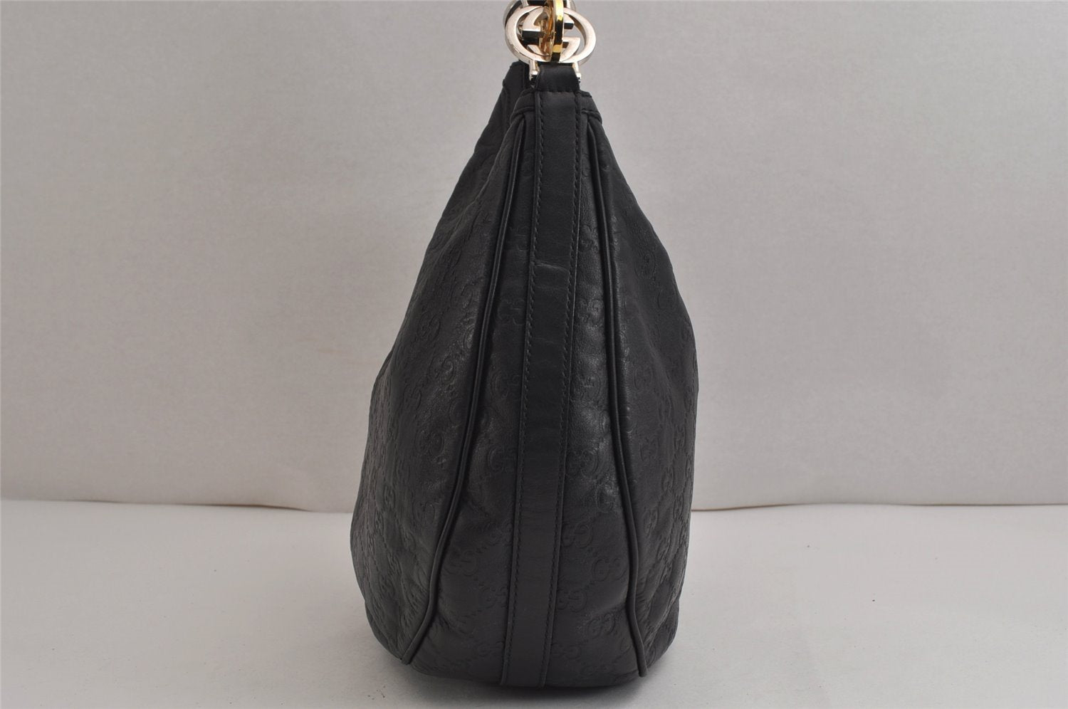 Authentic GUCCI Twins Guccissima Shoulder Hand Bag GG Leather 232962 Black 0131K