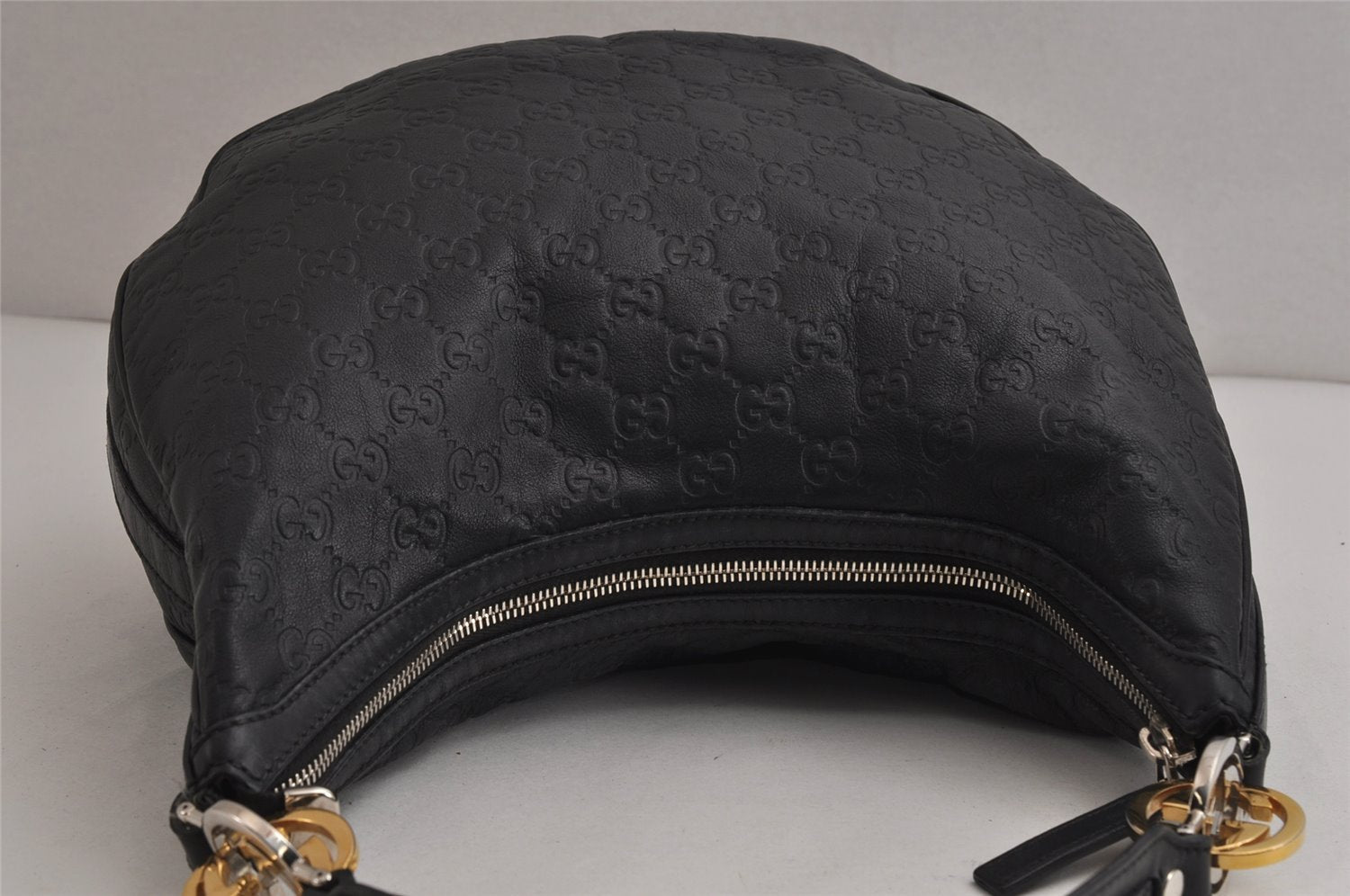 Authentic GUCCI Twins Guccissima Shoulder Hand Bag GG Leather 232962 Black 0131K