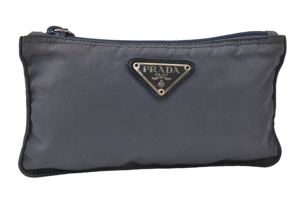 Authentic PRADA Vintage Nylon Tessuto Leather Pouch Purse Blue 0132J