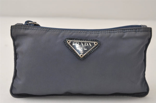 Authentic PRADA Vintage Nylon Tessuto Leather Pouch Purse Blue 0132J