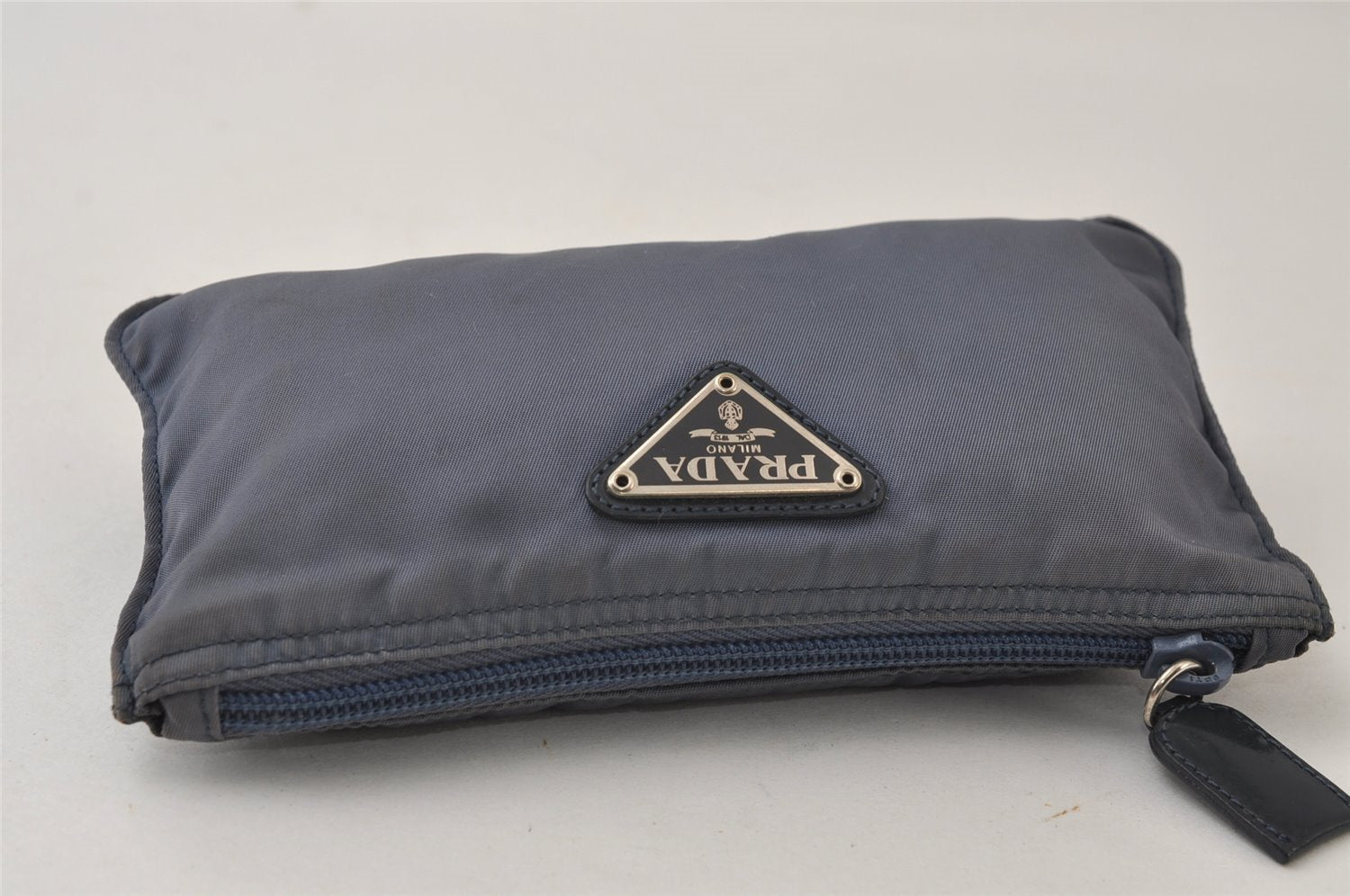 Authentic PRADA Vintage Nylon Tessuto Leather Pouch Purse Blue 0132J