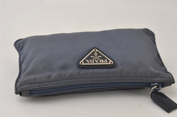 Authentic PRADA Vintage Nylon Tessuto Leather Pouch Purse Blue 0132J