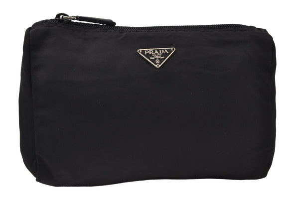 Authentic PRADA Vintage Nylon Tessuto Leather Pouch Purse Black 0133J