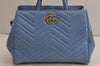Authentic GUCCI GG Marmont 2Way Shoulder Hand Bag Leather 448054 Blue 0133K