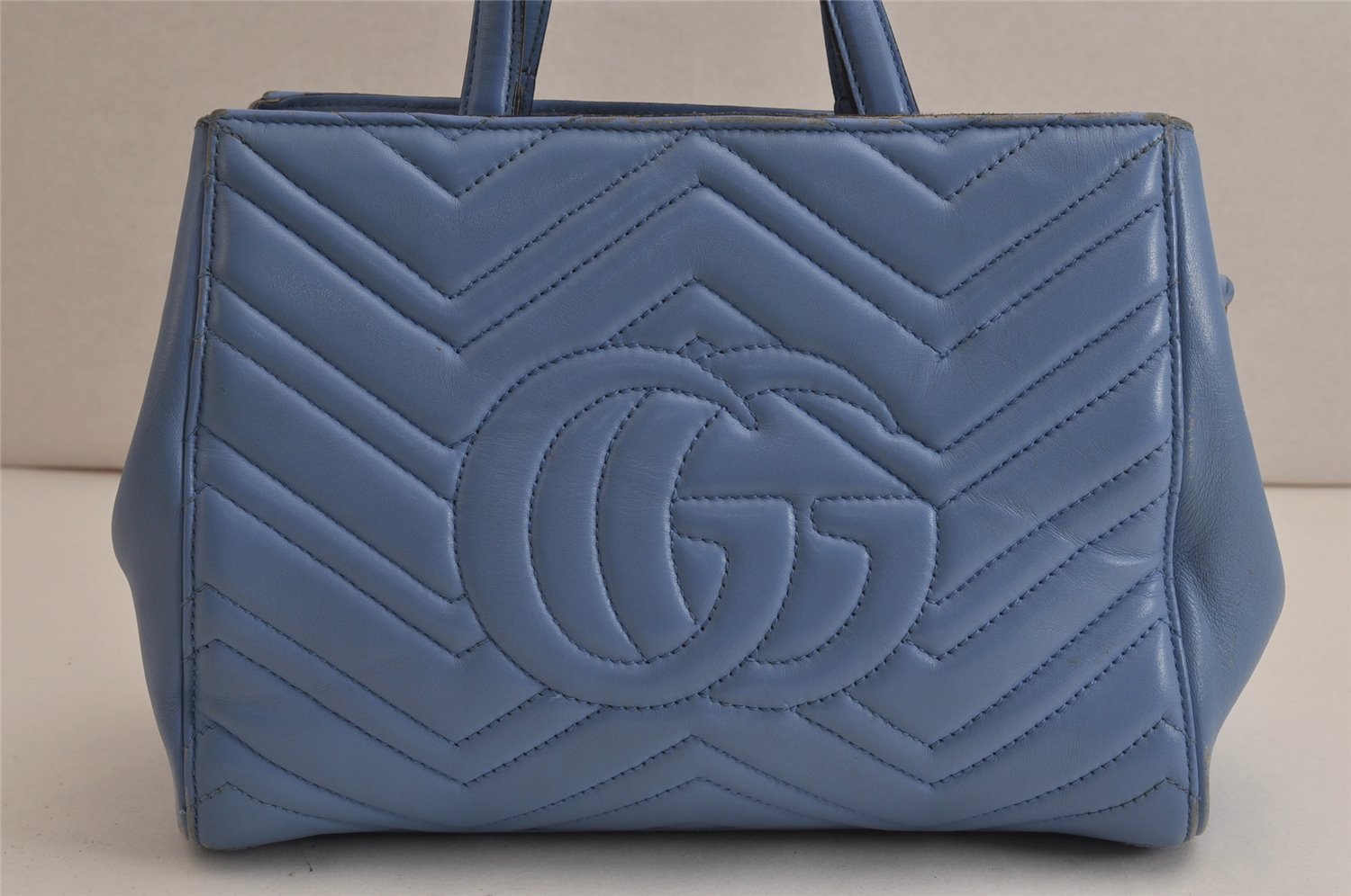 Authentic GUCCI GG Marmont 2Way Shoulder Hand Bag Leather 448054 Blue 0133K