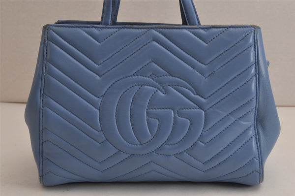 Authentic GUCCI GG Marmont 2Way Shoulder Hand Bag Leather 448054 Blue 0133K