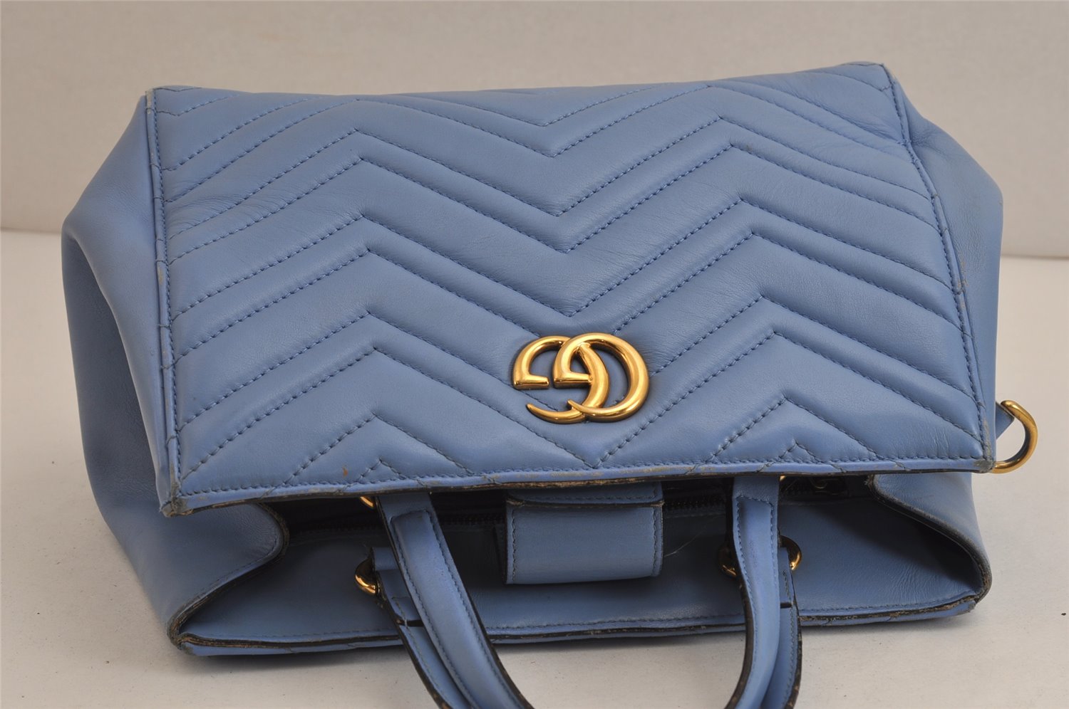 Authentic GUCCI GG Marmont 2Way Shoulder Hand Bag Leather 448054 Blue 0133K