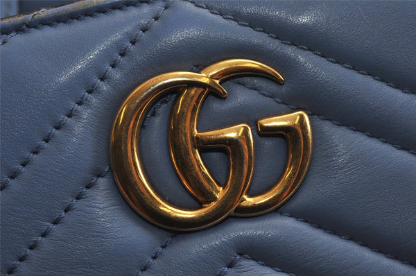 Authentic GUCCI GG Marmont 2Way Shoulder Hand Bag Leather 448054 Blue 0133K