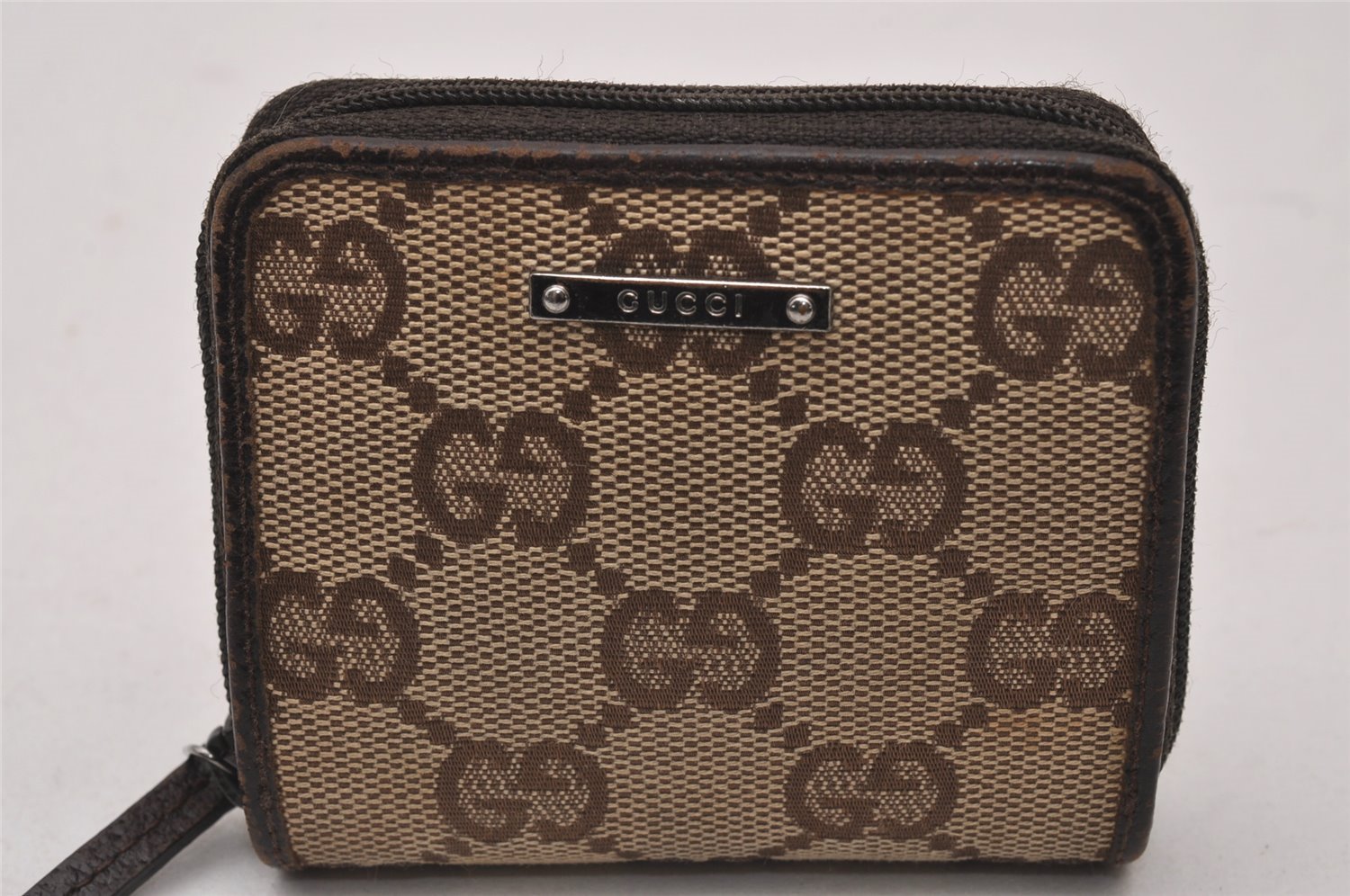 Authentic GUCCI Vintage Coin Case Purse GG Canvas Leather 115255 Brown 0134J