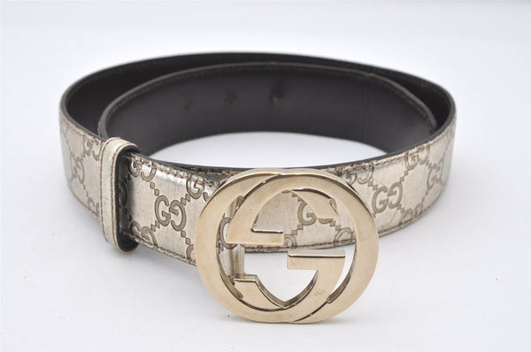 Authentic GUCCI Guccissima Interlocking Belt GG Leather 31.5" 114876 Gold 0135J