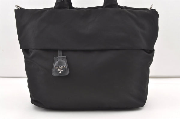 Authentic PRADA Nylon Tessuto Leather 2Way Hand Tote Bag Black 0138K