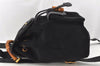 Authentic GUCCI Vintage Bamboo Backpack Purse Suede Leather Black 0139K