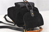 Authentic GUCCI Vintage Bamboo Backpack Purse Suede Leather Black 0139K