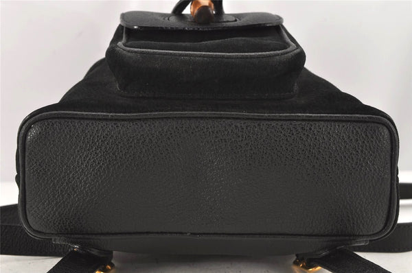 Authentic GUCCI Vintage Bamboo Backpack Purse Suede Leather Black 0139K