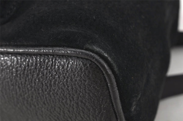 Authentic GUCCI Vintage Bamboo Backpack Purse Suede Leather Black 0139K