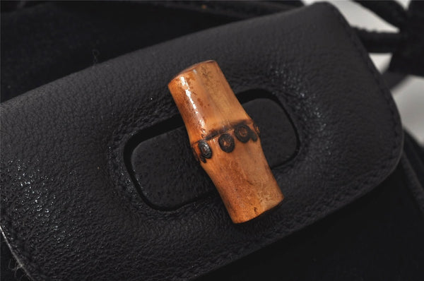 Authentic GUCCI Vintage Bamboo Backpack Purse Suede Leather Black 0139K