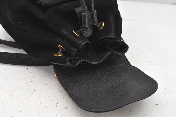 Authentic GUCCI Vintage Bamboo Backpack Purse Suede Leather Black 0139K