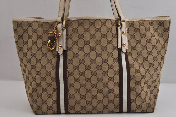 Authentic GUCCI Sherry Line Tote Bag GG Canvas Leather 139260 Brown 0140K