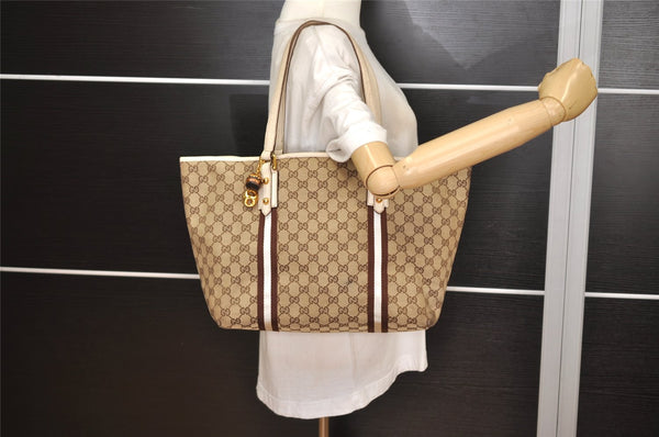 Authentic GUCCI Sherry Line Tote Bag GG Canvas Leather 139260 Brown 0140K