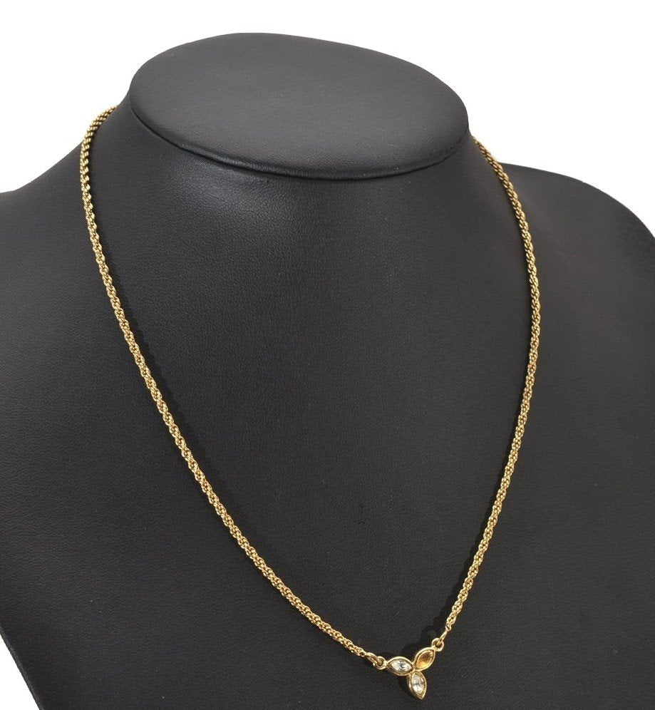 Authentic Christian Dior Gold Tone Rhinestone Chain Pendant Necklace CD 0141J