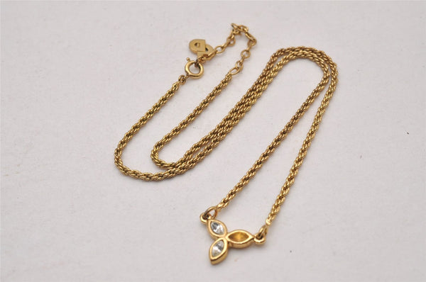 Authentic Christian Dior Gold Tone Rhinestone Chain Pendant Necklace CD 0141J