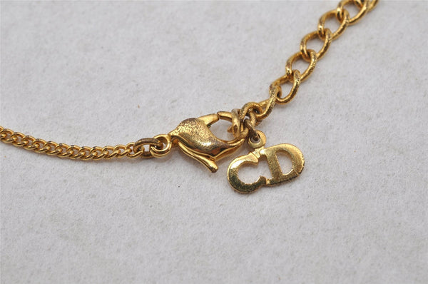 Authentic Christian Dior Gold Tone Heart Motif Chain Pendant Necklace CD 0142J