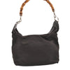 Authentic GUCCI Bamboo Vintage Shoulder Bag Purse Nylon Leather Brown 0142K